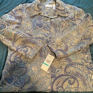 Alfred Dunner Paisley Floral Button-Up Shirt - Blue & Cream